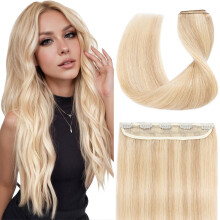 18 Inch One Piece Clip in Remy Human Hair Extensions Balayage Ash Blonde Full Head Volume Boost