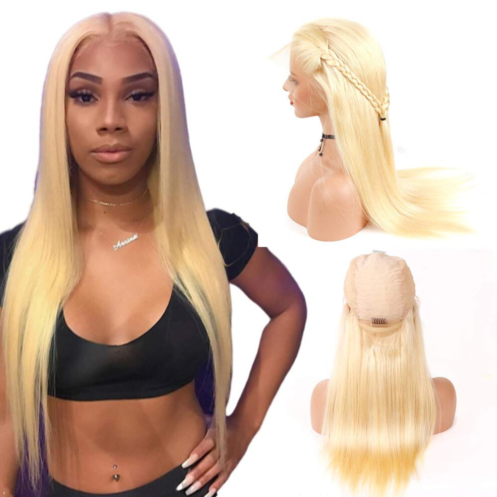 Unisex 613 Blonde 14 Inch Lace Front Bob Wig Glueless Brazilian Human Hair With Deep Middle Part