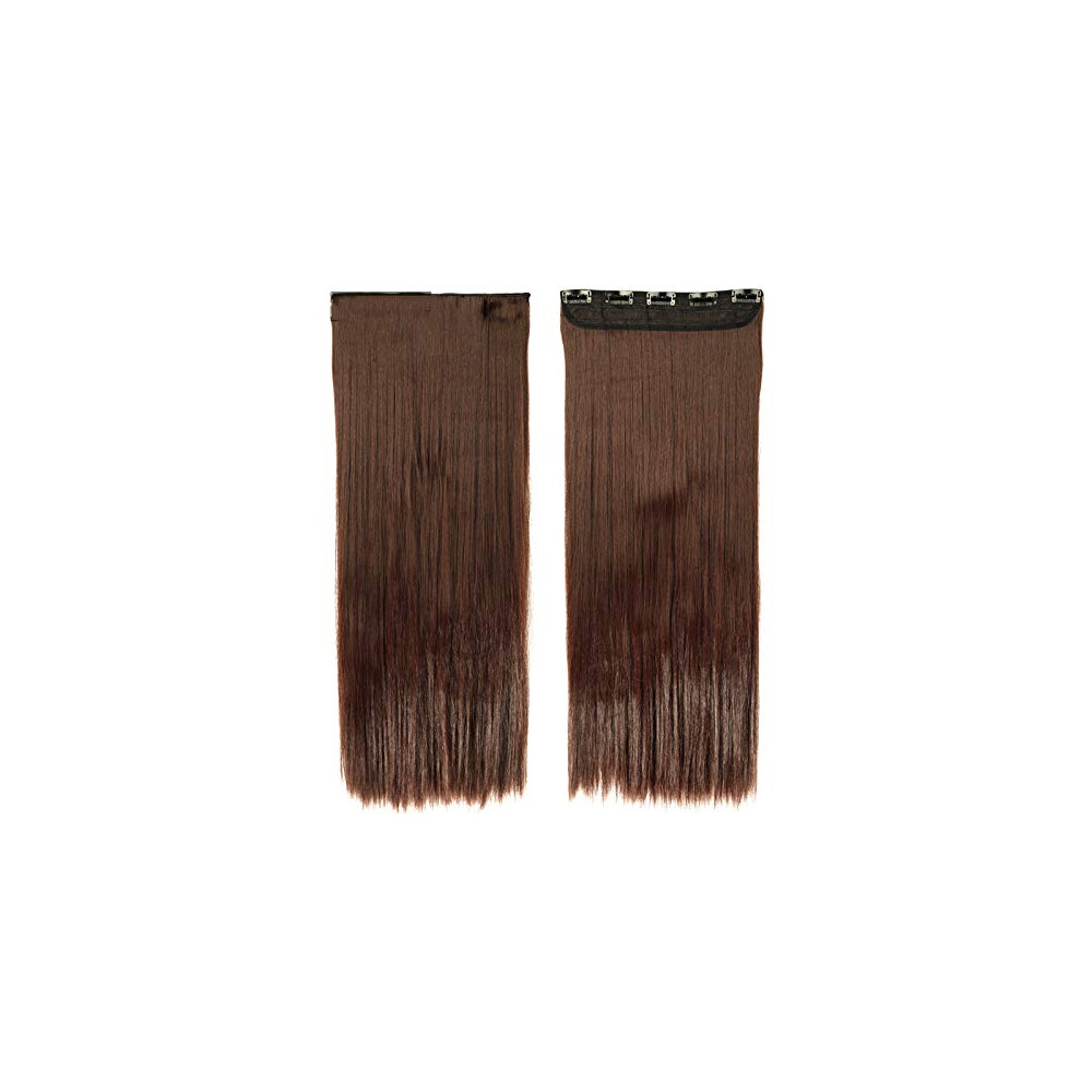 24 Inch Straight Clip In Hair Extensions Synthetic Hairpiece #6 Natural Color with 5 Clips