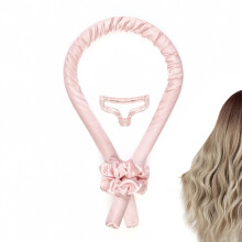Heatless Hair Curler Headband Set with Curling Rod for Overnight Soft Waves on Long and Medium Hair (Pink)