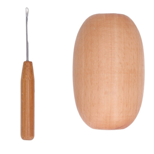 Sturdy Beech Darning Egg Set with Needle for Clothing Repair