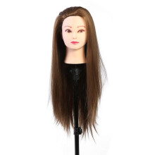 Mannequin Head with Heat Resistant Synthetic Hair 60cm Brown for Hairdressing Training and Styling