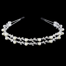 Silver Crystal Bridal Crown Tiara with Pearls, Double Layer Headband for Bride Wedding