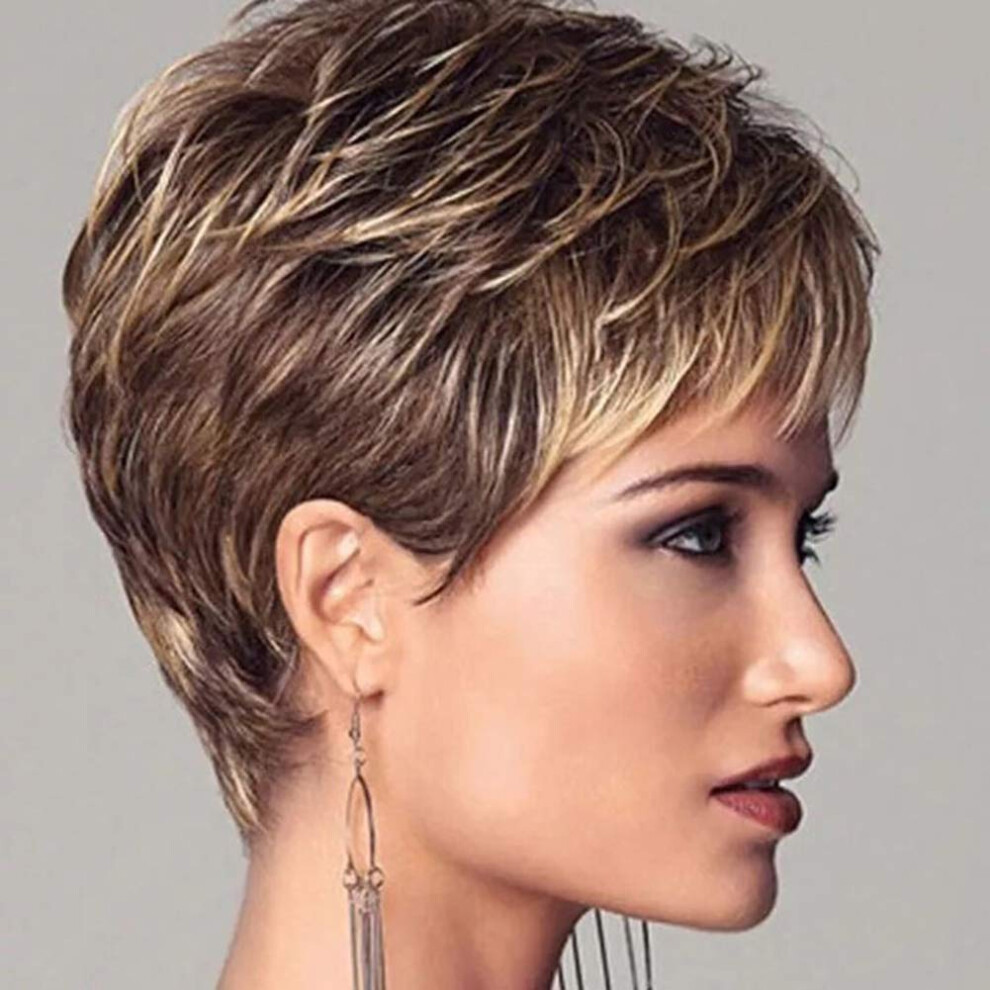 Synthetic Wig for Women, Short Straight Curly Heat Resistant Hair with Natural Texture and Highlights
