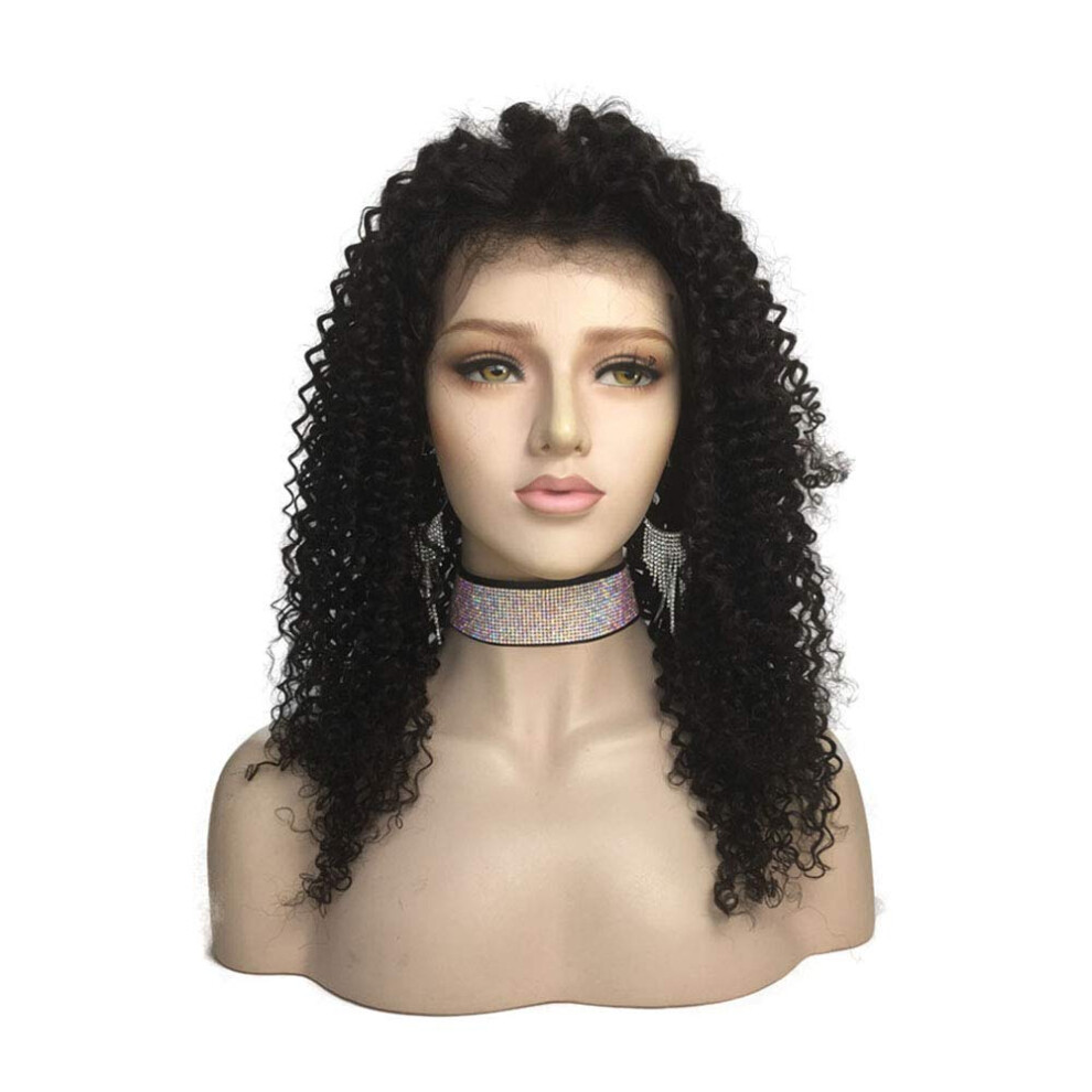 Unisex Black 16 Inch Kinky Curly Hd Lace Front Human Hair Wig For Women, Pre Plucked Hairline