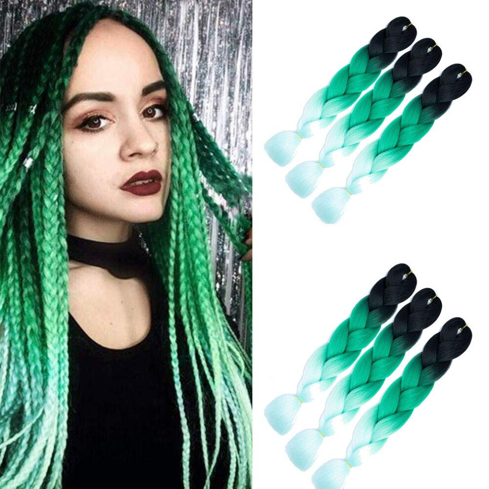 24 Inch 6pc Ombre Jumbo Braiding Hair Extensions, 3 Tone Synthetic Hair for Box Braids and Crochet