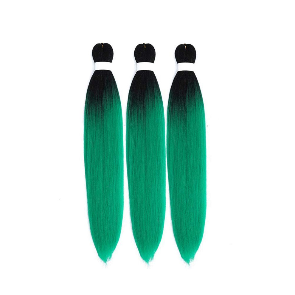 Unisex Green,Black Prestretched Braiding Hair 24 Inch Black To Green Yaki Straight Synthetic Extensions Itch 3 Packs