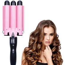 3 Barrel Curling Iron Hair Waver with Adjustable Temperature, Fast Heat Up, Pink for All Hair Types