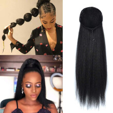 Afro Ponytail Extension 22 Inch Natural Black Yaki Straight Synthetic Hair with Easy Clip Attachment
