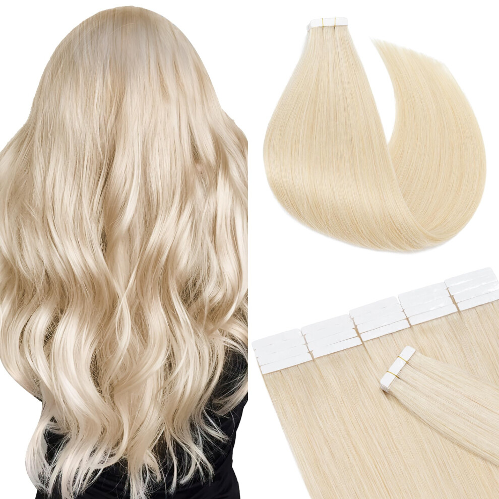 Unisex Silver Tape In Remy Human Hair Extensions 12 Inch Platinum Blonde Seamless Skin Weft For Women