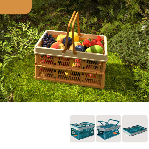 Foldable Medium Picnic Basket with Handle – 37.5x24x20cm, Beige Coffee 1