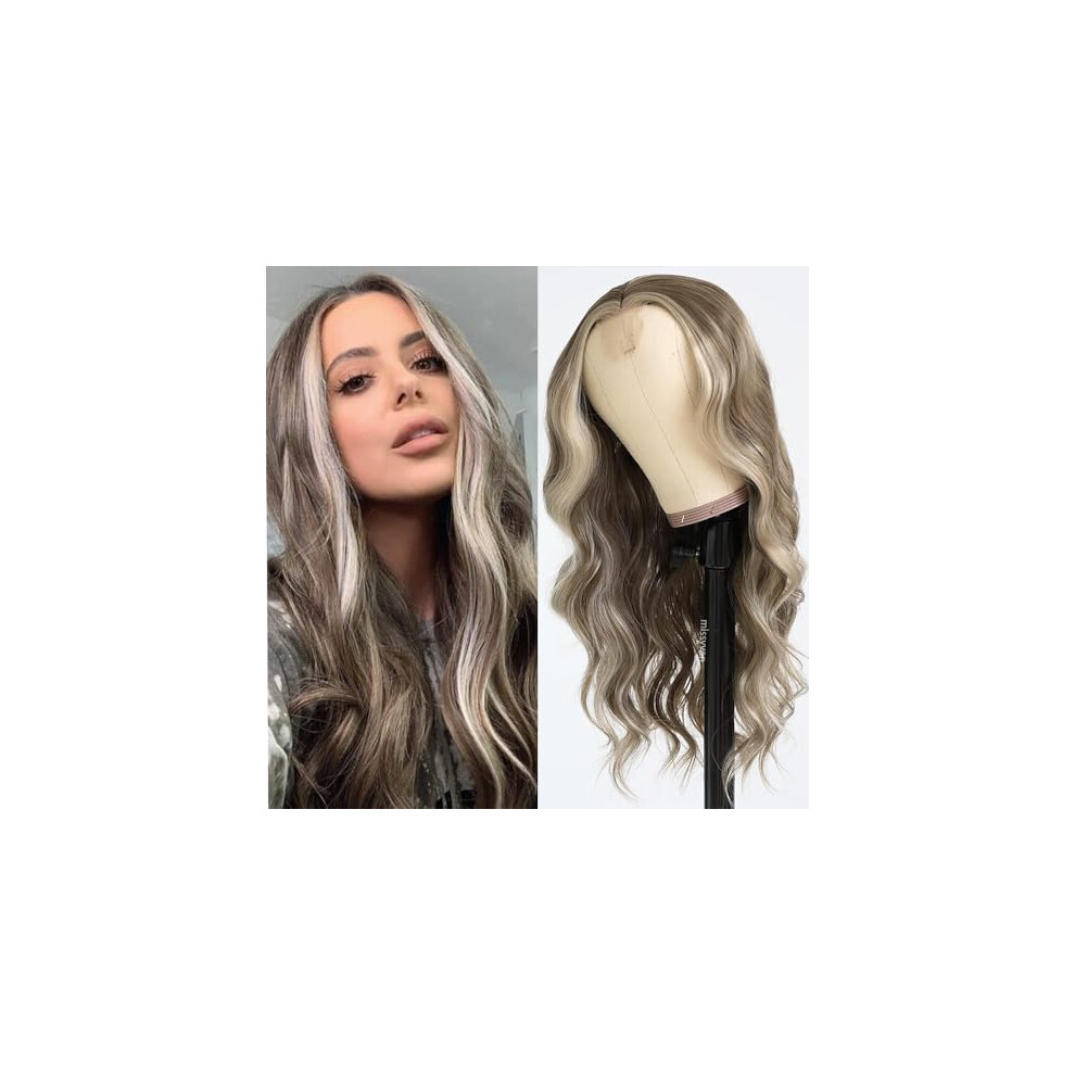 Unisex Brown Wavy Wig With Highlights, Heat Resistant Synthetic Hair, Natural Look, Adjustable Fit