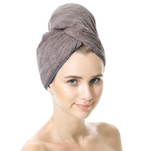 Microfiber Hair Towel Wrap for Women Quick Dry Super Absorbent Turban with Button Loop Brown 41'x19'