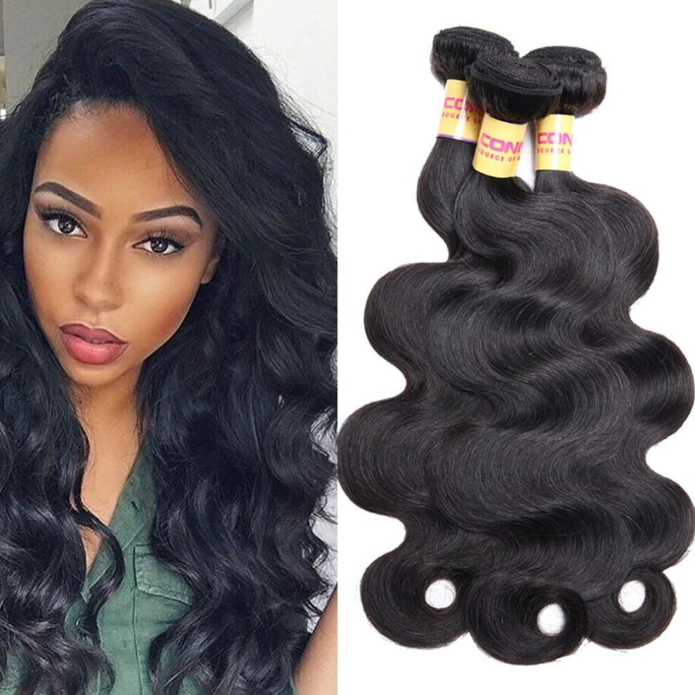 Unisex Black Brazilian Body Wave Virgin Human Hair Bundle 30 Inch Unprocessed 1B Natural Full Volume