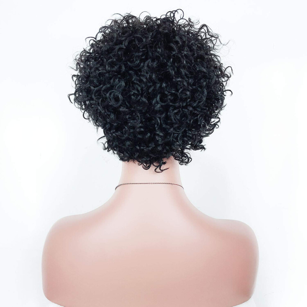 Unisex Black Short Curly Human Hair Wig For Women Brazilian Virgin Glueless Natural Hairline