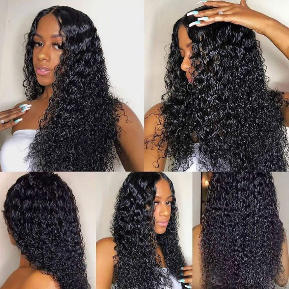 Unisex Black 26 Inch Curly Human Hair Lace Front Wig 13X6 Pre Plucked Brazilian Remy Wig For Women