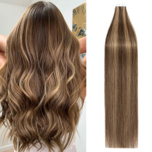 Tape in Hair Extensions Brazilian Remy Human Hair Balayage Medium Brown Dark Blonde 16 Inch 40pcs