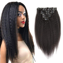 Kinky Straight Clip In Hair Extensions Human Hair Double Weft Yaki Texture for Black Women 10 Inch