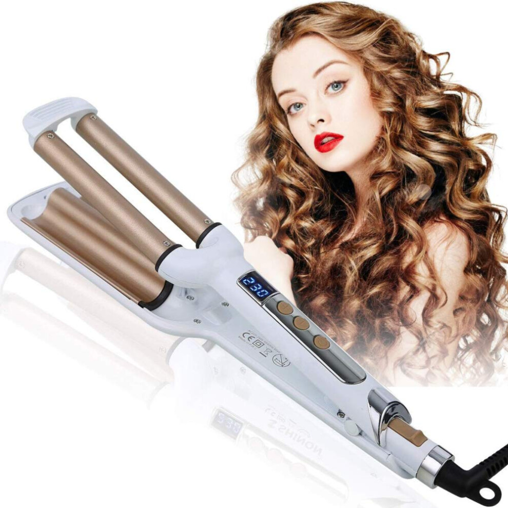3 Barrel Curling Iron 0.6 Inch Tourmaline Ceramic Hair Waver with LCD Temperature and Dual Voltage