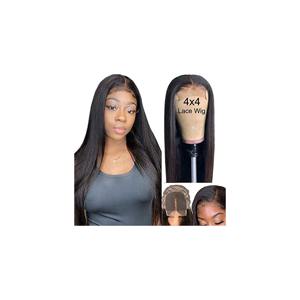 Unisex Black Human Hair Lace Front Wig Silky Straight 24 Inch 130% Density Pre Plucked Brazilian Virgin Hair