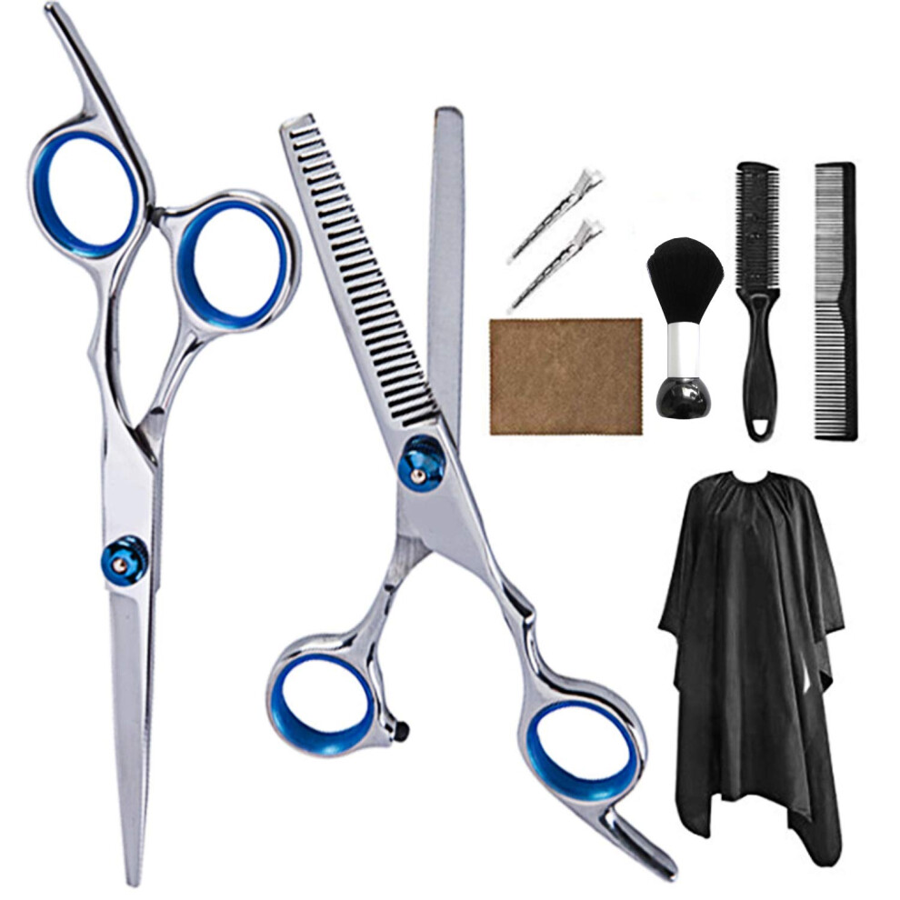 Professional Hair Cutting Scissors Set with Thinning Shears Razor Comb Clips and Shawl for Family