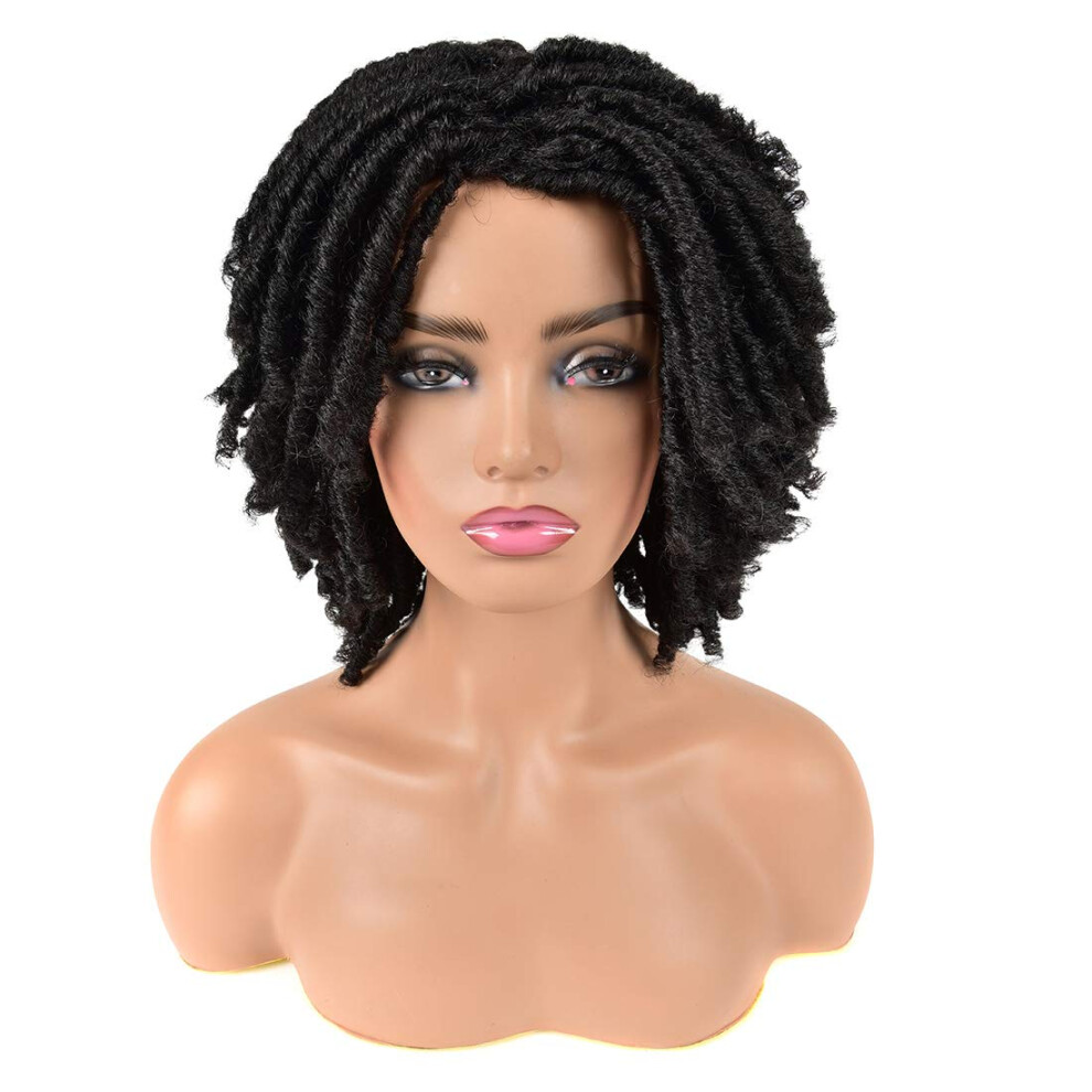 Unisex Red 8 Inch Ombre Dreadlock Wig For Women, Short Burgundy Faux Locs, Curly Synthetic Hair