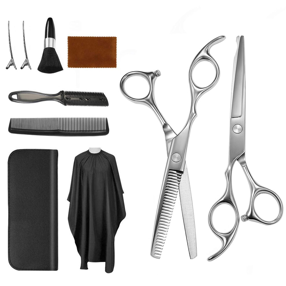 Professional Hair Cutting Scissors Kit with Thinning Shears, Cape, Comb and Clips