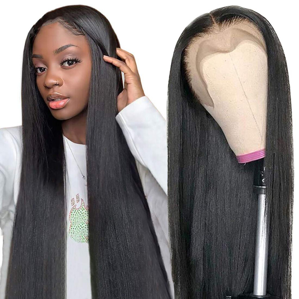 Unisex Brown Human Hair Lace Front Wig 13X4 Glueless Brazilian Straight Pre Plucked With Baby Hair 150% Density