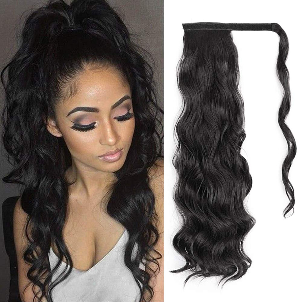 Ponytail Extension Wavy Synthetic Hairpiece 22 Inch Long Curly Drawstring for Black Women