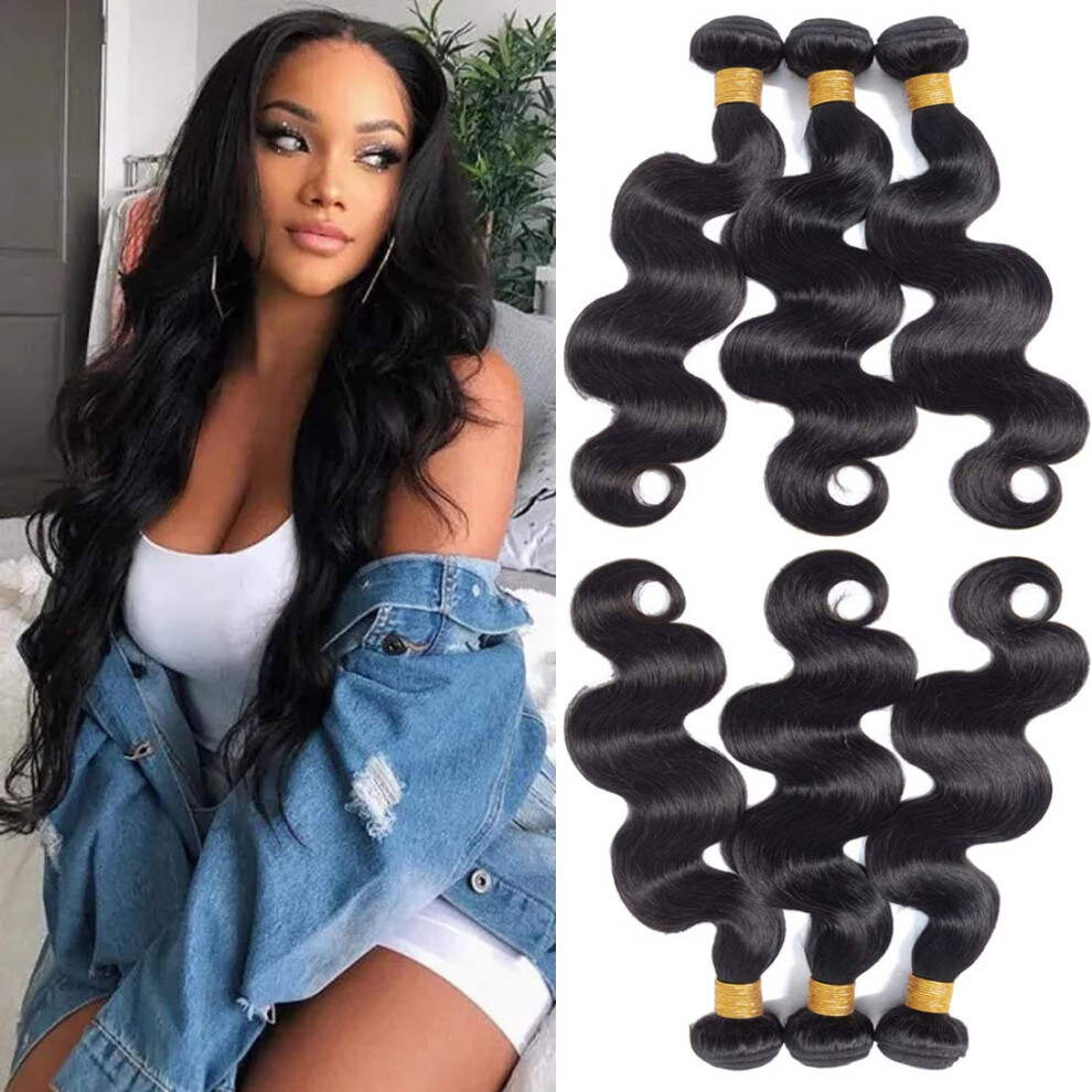 Unisex Black Brazilian Body Wave Virgin Human Hair Bundles 10A Unprocessed Extensions Natural 1014'