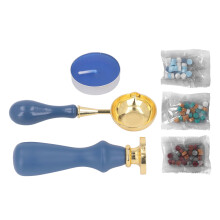 6 Pcs Dark Blue Retro Wax Stamp Kit with Fire Paint, Envelopes & Gift Box