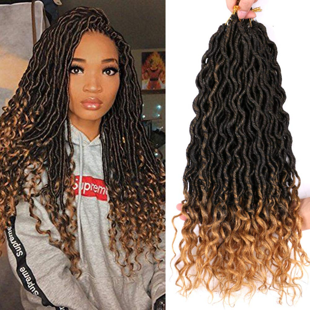 Unisex 6 Pcs Goddess Faux Locs Crochet Braids Hair Extensions 18 Inch Curly Ends T27