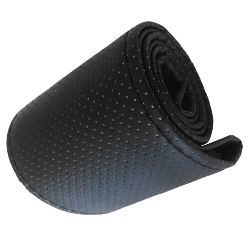 Universal 38cm Microfiber Leather Hand Sewn Steering Wheel Cover, Black 2