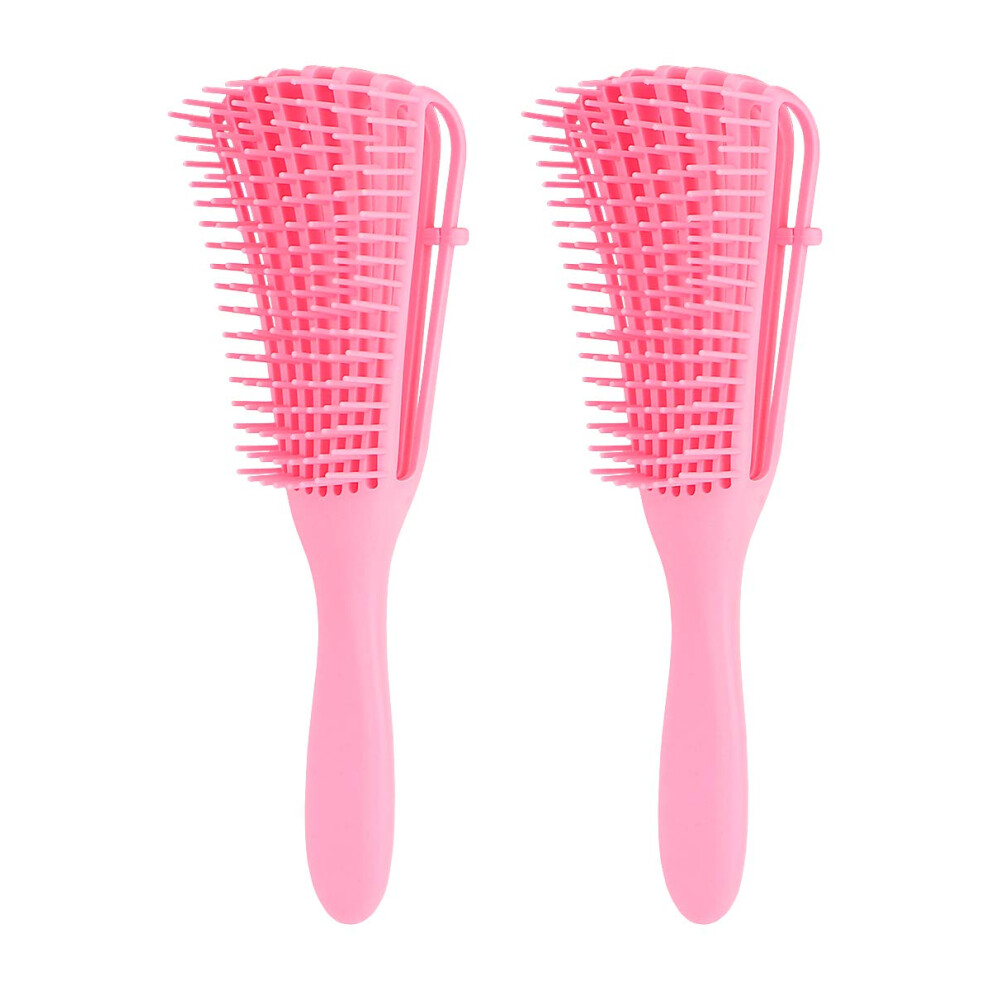 Unisex Pink Detangling Brush 2 Pack For Curly Hair, Pain Wet And Dry Hair Detangler, Easy Clean,