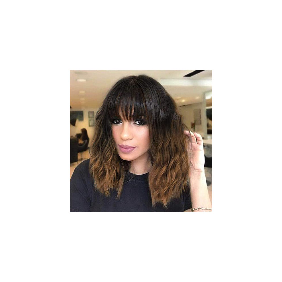 Short Ombre Bob Wig for Women with Natural Hairline Heat Resistant Fiber Middle Part Style