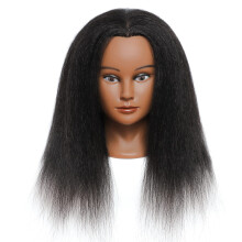 Mannequin Head with Real Human Hair, Black Curly Afro, Thick Density, with Adjustable Clamp Stand