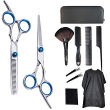 Professional Hair Cutting Scissors Set 11pcs with Thinning Shears Comb Cape Clips for Salon and Home