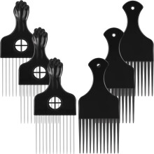 Afro Pick Comb Set with Metal and Plastic Hair Picks for Volumizing, Detangling, Wigs and Braids