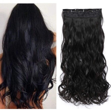 Clip In Wavy Curly Synthetic Hair Extensions Black 1B# 16 Inch with 5 Clips for Instant Volume Boost