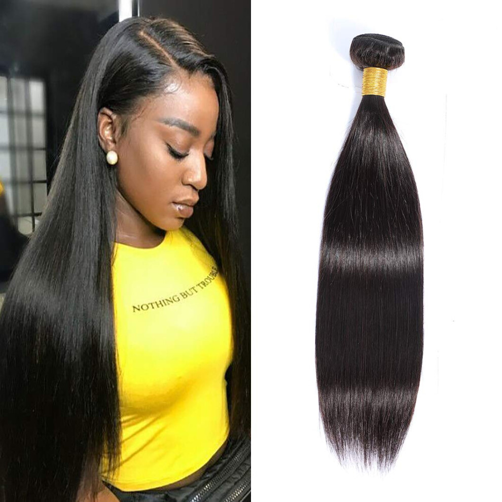 Unisex Black Brazilian Virgin Human Hair Straight Bundle 8A Grade Natural Weave 14 Inch Unprocessed