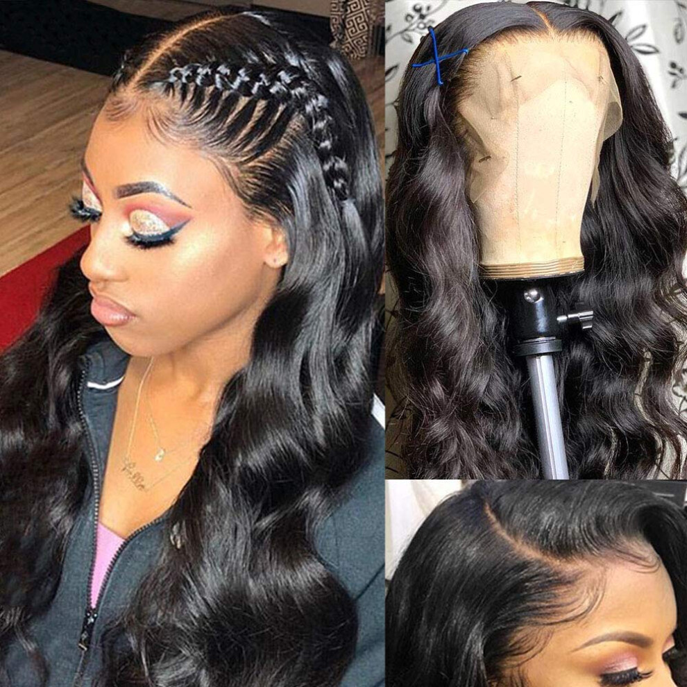 Unisex Black 18 Inch 360 Lace Front Brazilian Human Hair Wig Pre Plucked Hairline With Baby Hair 1B