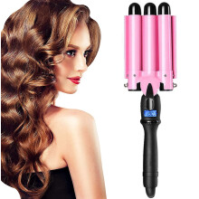 3 Barrel Hair Waver Curling Iron with Tourmaline Frizz Control and Adjustable LCD Temperature