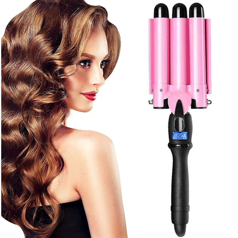 3 Barrel Hair Waver Curling Iron with Tourmaline Frizz Control and Adjustable LCD Temperature