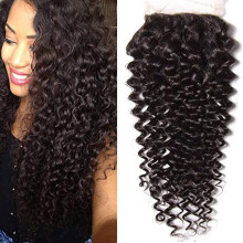 Brazilian Lace Closure Curly Wave 4x4 Swiss Lace Human Hair Natural Black Full Volume 12 Inch