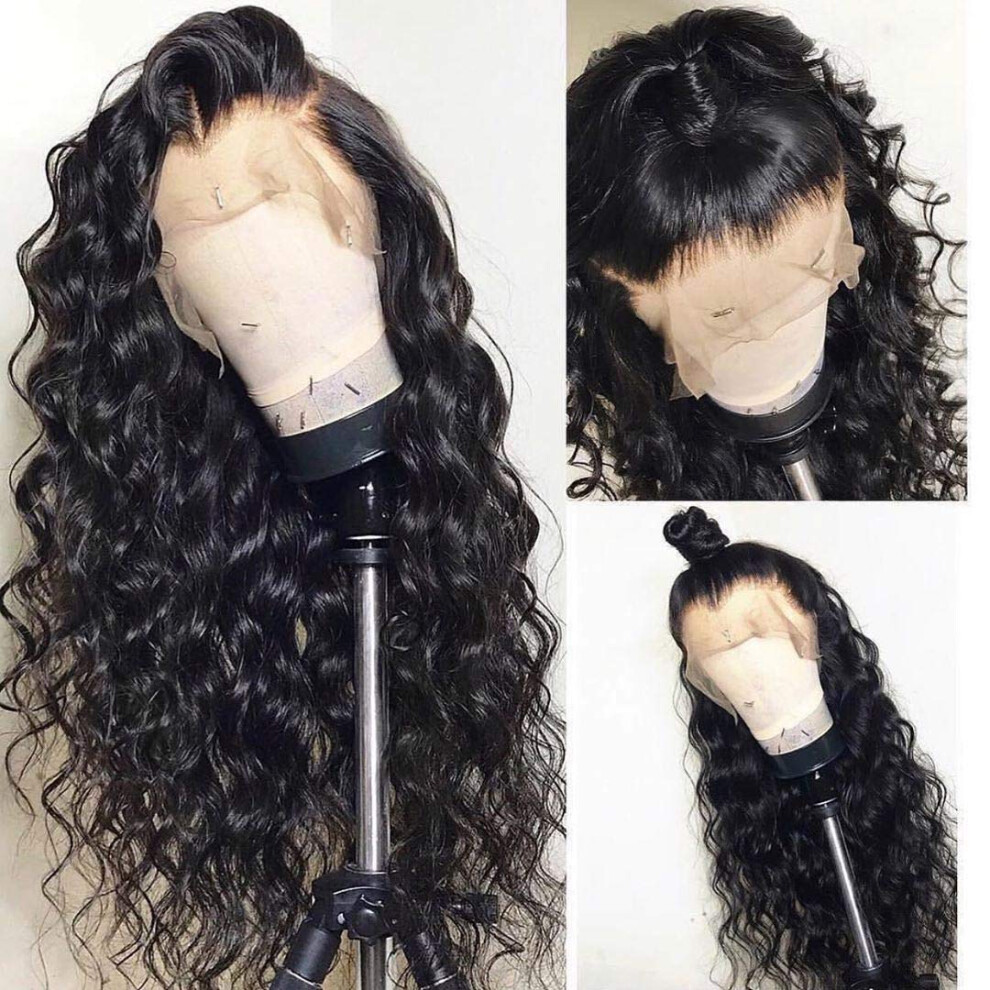 Unisex Human Hair Lace Front Wig 13X6 Water Wave Pre Plucked Hairline Glueless 20 Inch