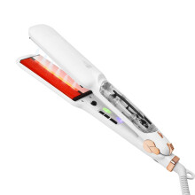 Infrared Steam Hair Straightener with 2 Inch Ceramic Tourmaline Plates, Adjustable Heat, Dual Voltage, White