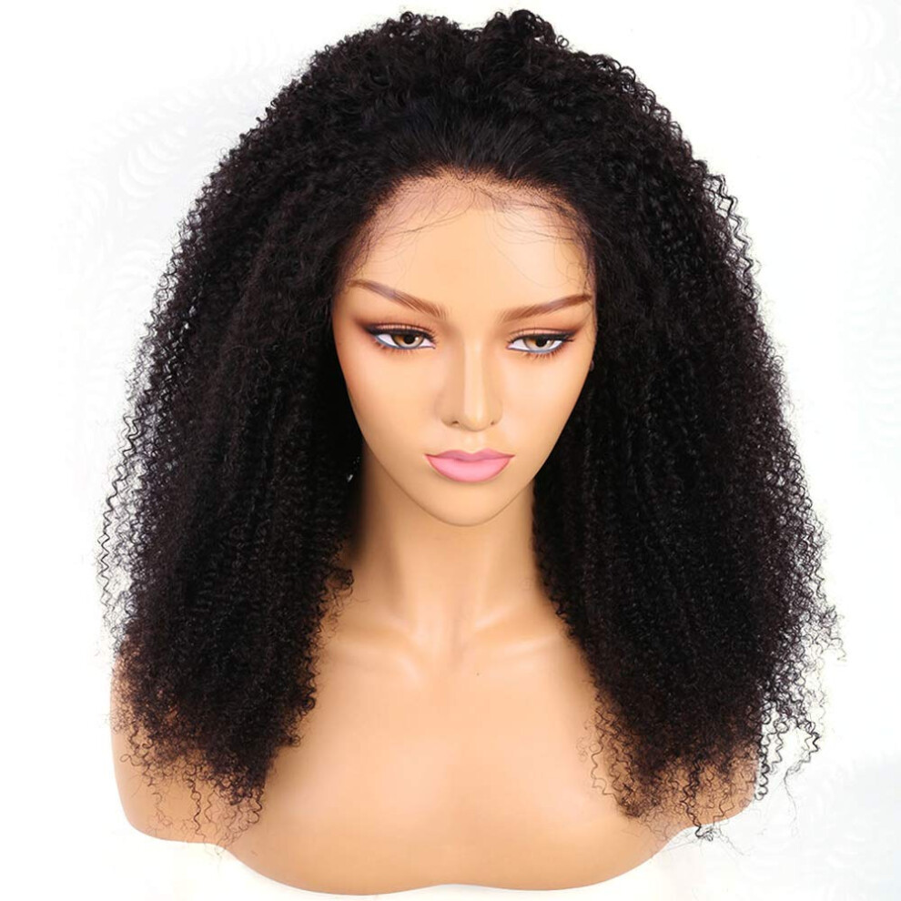 Unisex Afro Kinky Curly Human Hair Wig 360 Lace Front Brazilian Virgin Hair Pre Plucked 20 Inch