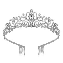 Silver Tiara Bridal Crown with Secure Side Combs Elegant Rhinestones for Wedding Prom Pageant