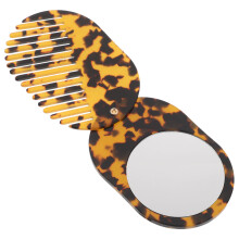 Compact Leopard Travel Hair Brush Mirror Foldable Acetate Comb