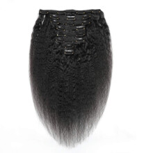 Kinky Straight Clip In Hair Extensions 18 Inch Brazilian Remy Human Hair for Black Women Natural Black